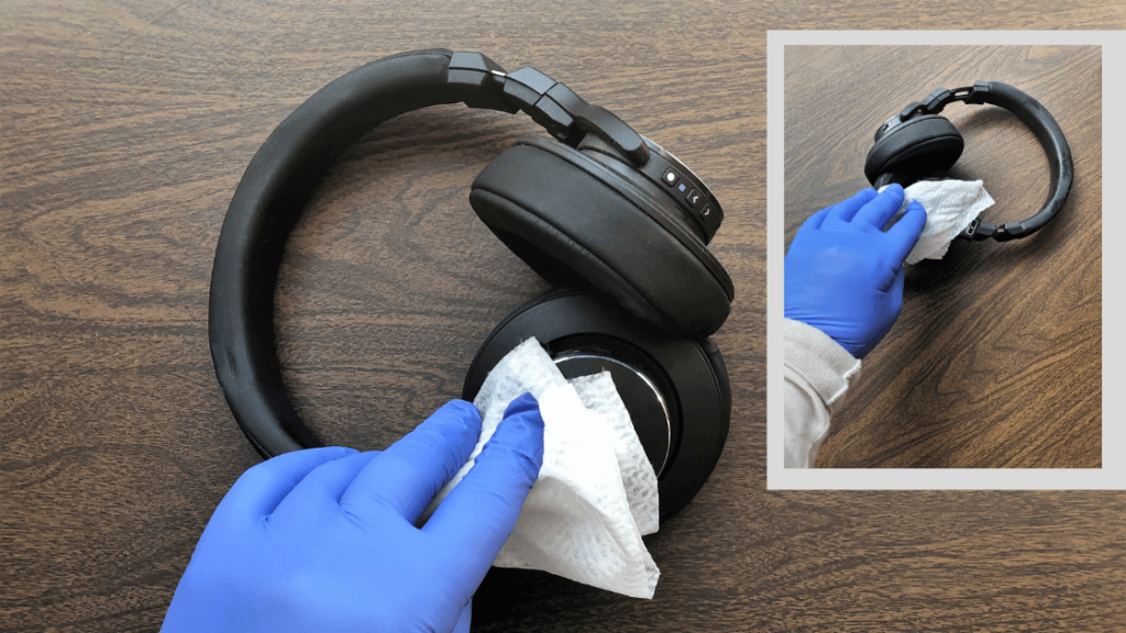 clean headphones with cloth or paper towel